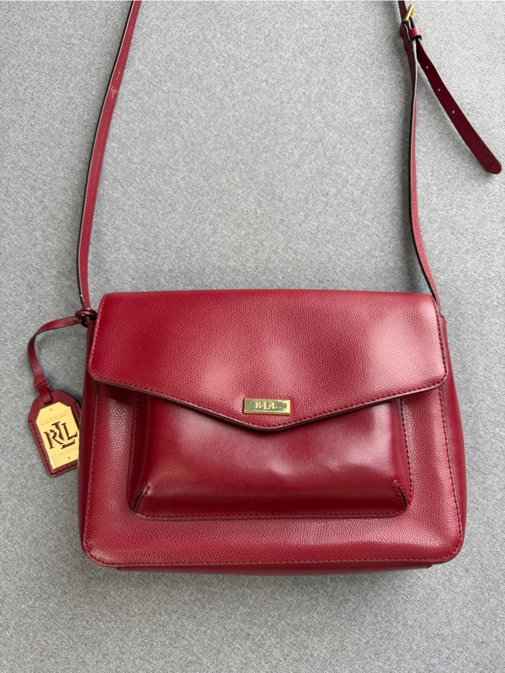 Lauren Ralph Lauren Red Pebbled Leather Shoulder Bag With Gold Hardware